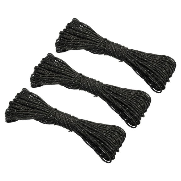 65 Feet Reflective Guyline Camping Paracord 2mm , 3 Pack Nylon Tent Cord Guyline Rope Black