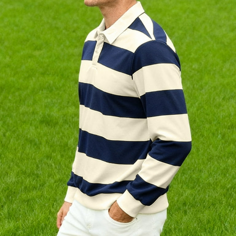 GuangCheng George Men Striped Rugby Shirts Long Sleeve Classic
