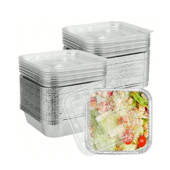 35Pack 8x8''Square Aluminum Baking Pans With Lids - Disposable Takeout Pans - Foil Food Containers For Cooking, Heating, Storing, Prepping Food , For Christmas Party