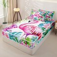 thumbnail image 2 of jejeloiu Tropical Flamingo Floral Zipper Twin Comforter Sets with Fitted Sheet and 2 Pillowcases Kids,Green Monstera Leaf Zipper Bedding Set For Girls,Reversible,4 Pieces, 2 of 7