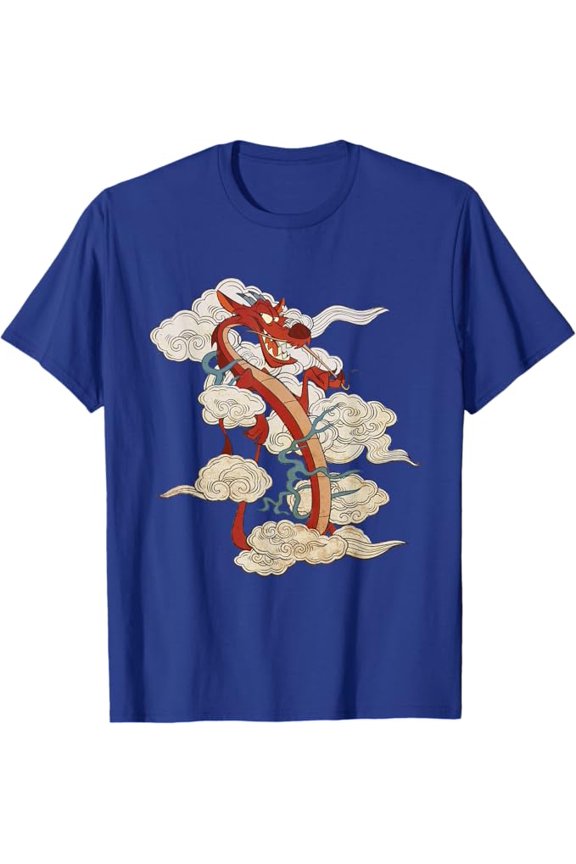 Dragon Mushu Cloudy Mulan Cartoon Unisex T-Shirt, Royal Blue Color, Size 3XL