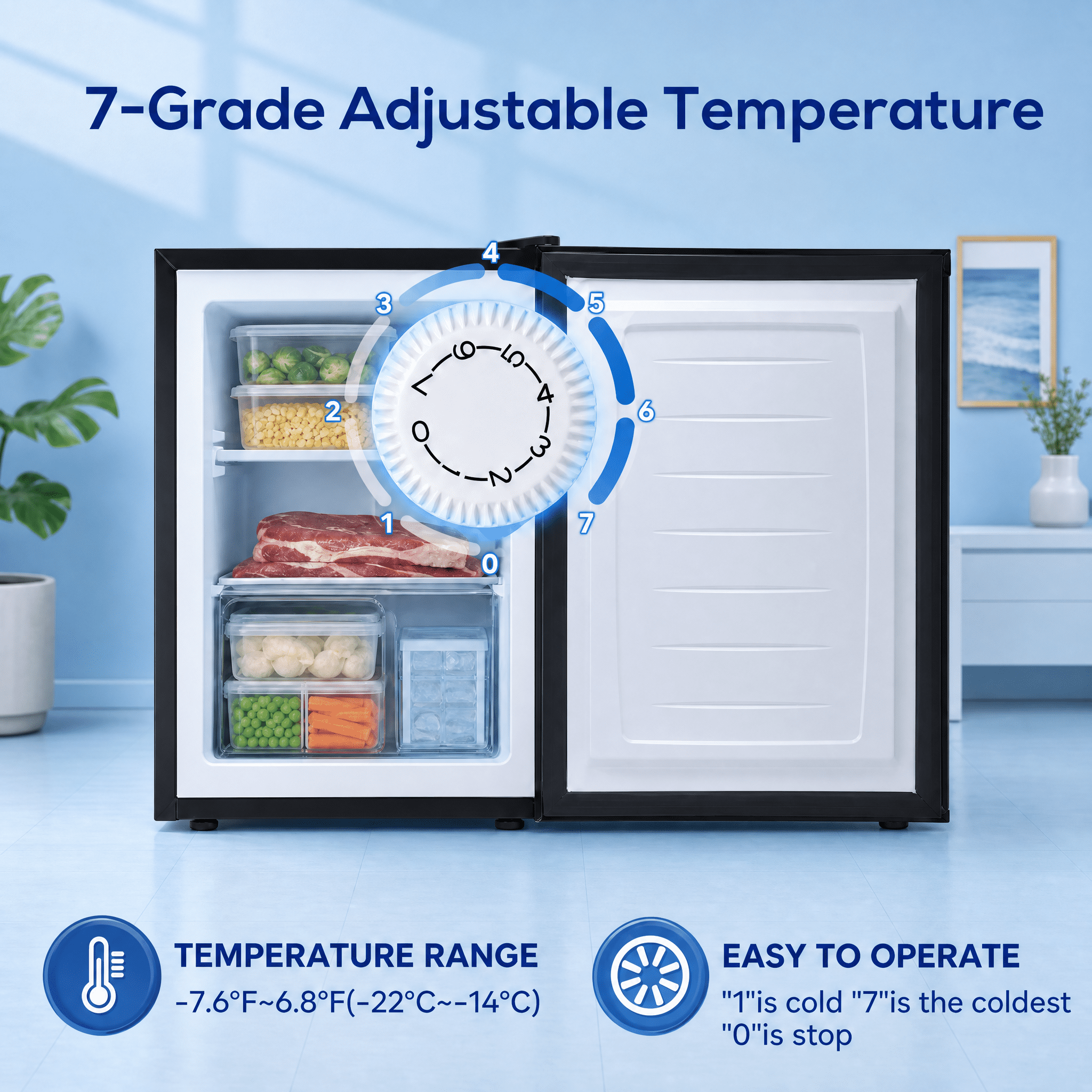 Auseo Upright Freezer, 3 Cu.ft Mini Freezer with Adjustable Thermostat & Reversible Single Door, Stand Up Freezer for Home/Office/Dorms/Apartment-Black
