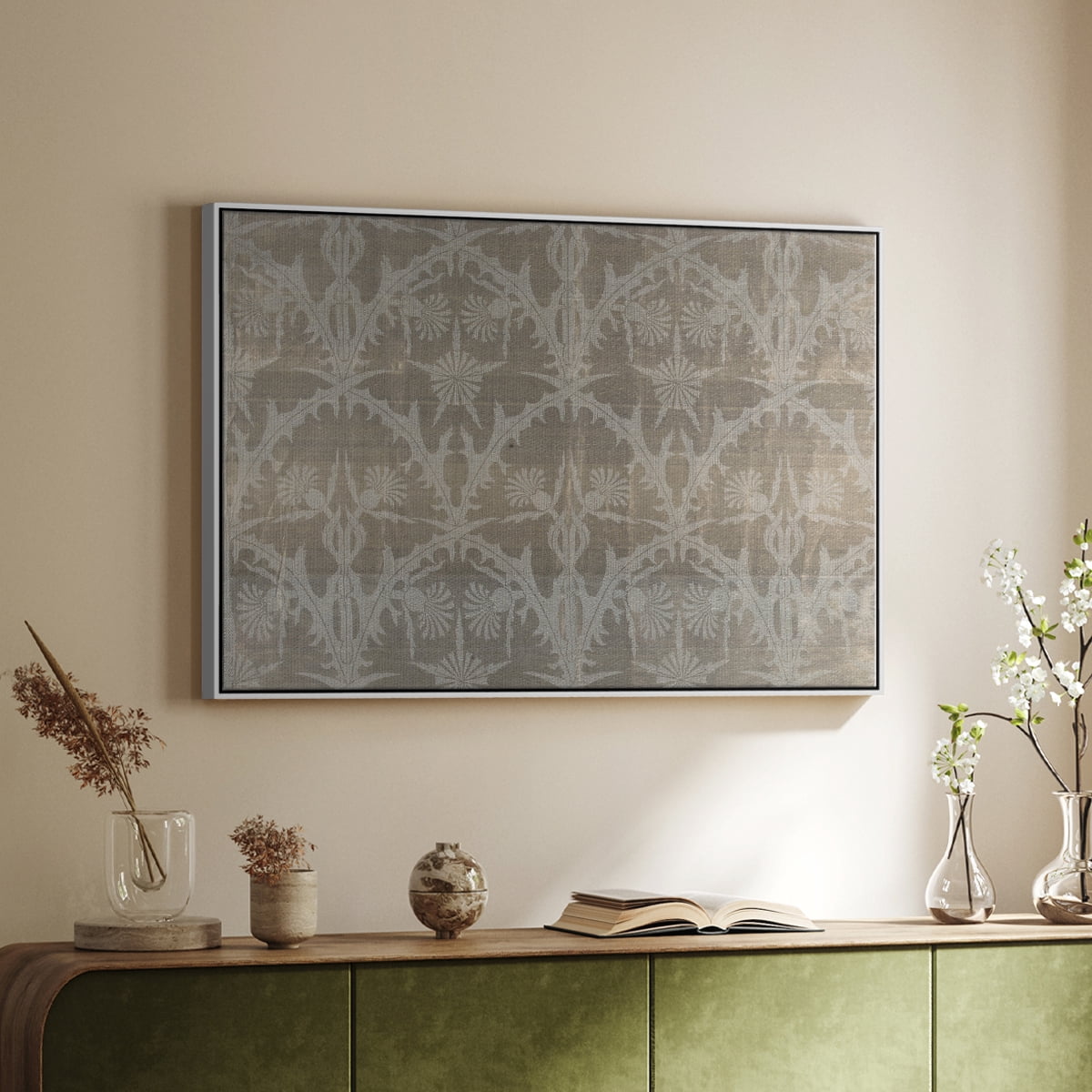 Vintage Abstract Print-XIII Framed in White Wood Gallery Wrapped Canvas 17 in. x 25 in.