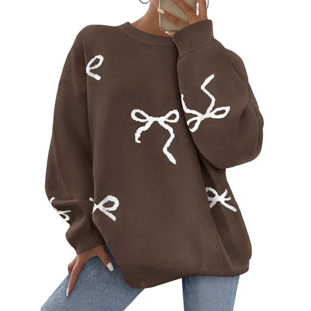 Suéter PRETTYGARDEN Oversized con Lazo Tejido Grueso Marrón XL