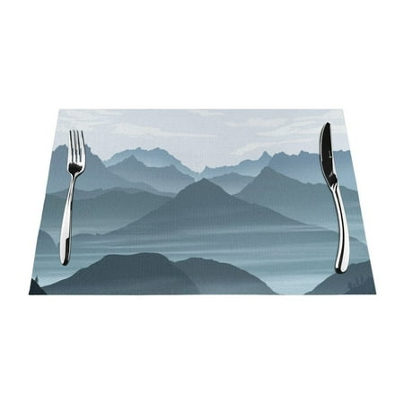 

ZNDUO Placemats 4 PCS Heat Resistant Stain Resistant Woven PVC Insulation Placemats Durable Washable Elegant Table Mats for Dining-Natural Mountains 18 x12