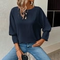 thumbnail image 6 of Stamzod Womens Tops Casual Loose Fit 3/4 Length Sleeve Blouses Summer Solid Color Crewneck Shirts for Women Navy S, 6 of 6