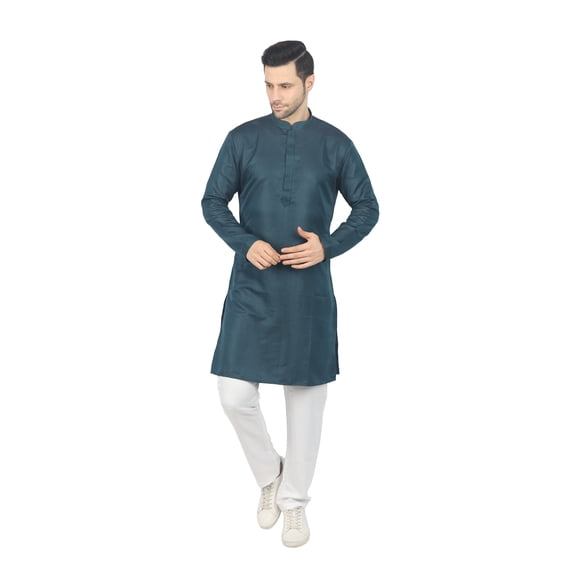 TRILOKI Bottle Green Solid Men's Long Kurta Premium Fabrics. Eid, Diwali, Festival