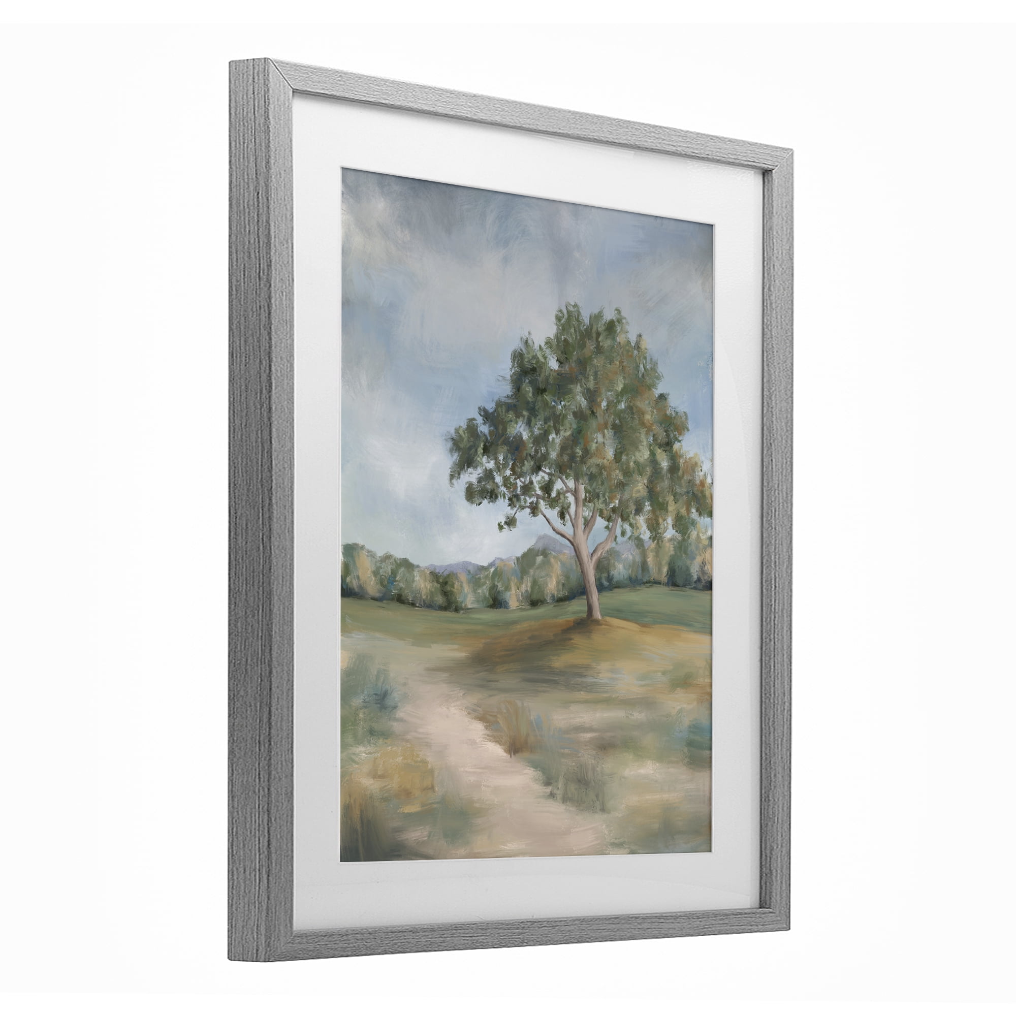 Countryside Tree Scenery Gray Framed Print Under Glass, design by Leah Noel Art