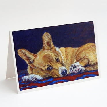 Caroline's Treasures Corgi Blue Lonesome Greeting Cards with Envelopes, 5" x 7" (8 Count)
