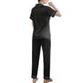 thumbnail image 4 of Women's Satin Pajama Set 2 Piece Short Sleeve Shirt Pants Lounge Set Sleepwear Silk Summer Fall Lightweight Pjs Silk Button Down Pajamas Soft Summer Fall Black 14, 4 of 5