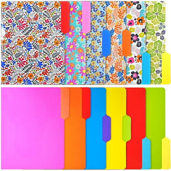 FFLY Decorative File Folders - 12Packs, Two-Tone Cute File folders with 6 Cute Floral Design and 6 Solid Vibrant Colors, File Folders Letter Size, 1/3-Cut Tabs, 300gsm Colored File Folders