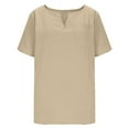thumbnail image 4 of XUNKUSGA Womens Tops Solid Color Cotton Linenn Going Out Tops Casual Short Sleeve V Neck T-Shirts for Women with Pockets Vintage Vacation Womens Blouses S-2XL Beige, 4 of 8