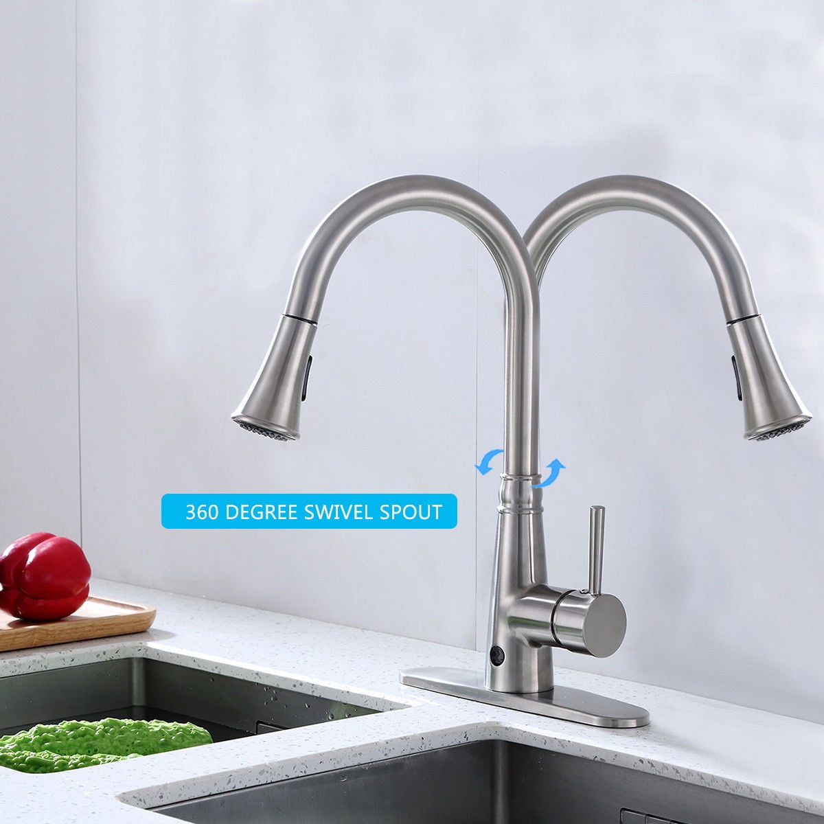 Costway Motion Sense Touchless Kitchen Faucet Pull Down Single Costway Motion Sense Touchless Kitchen Faucet Pull Down Single Handle Brushed Nickel Com
