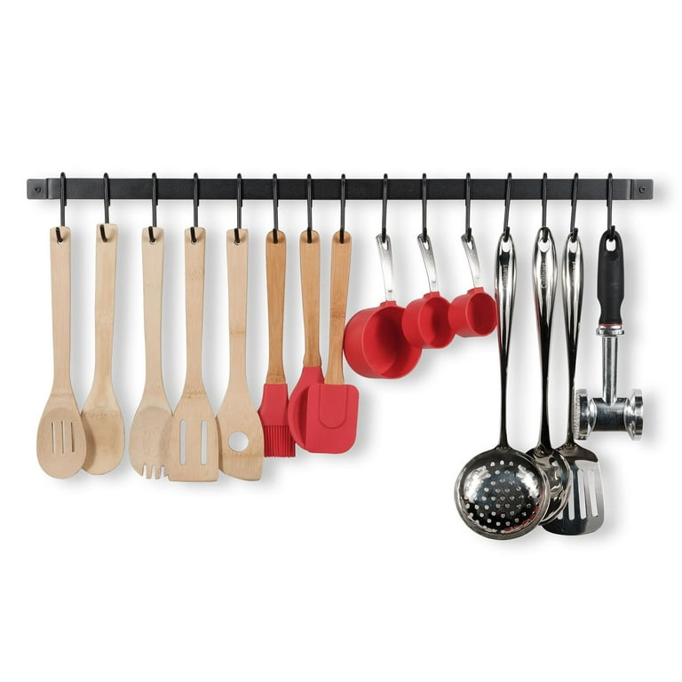 Utensil Rack Set of 5, Kitchen Wall Hanging Shelf with 2 Rail Rack