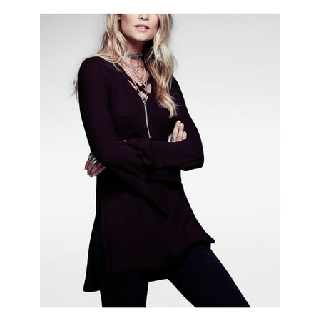 FREE PEOPLE $98 Womens New 1178 Brown Cut Out Low Cut Long Sleeve Sweater XS B+B