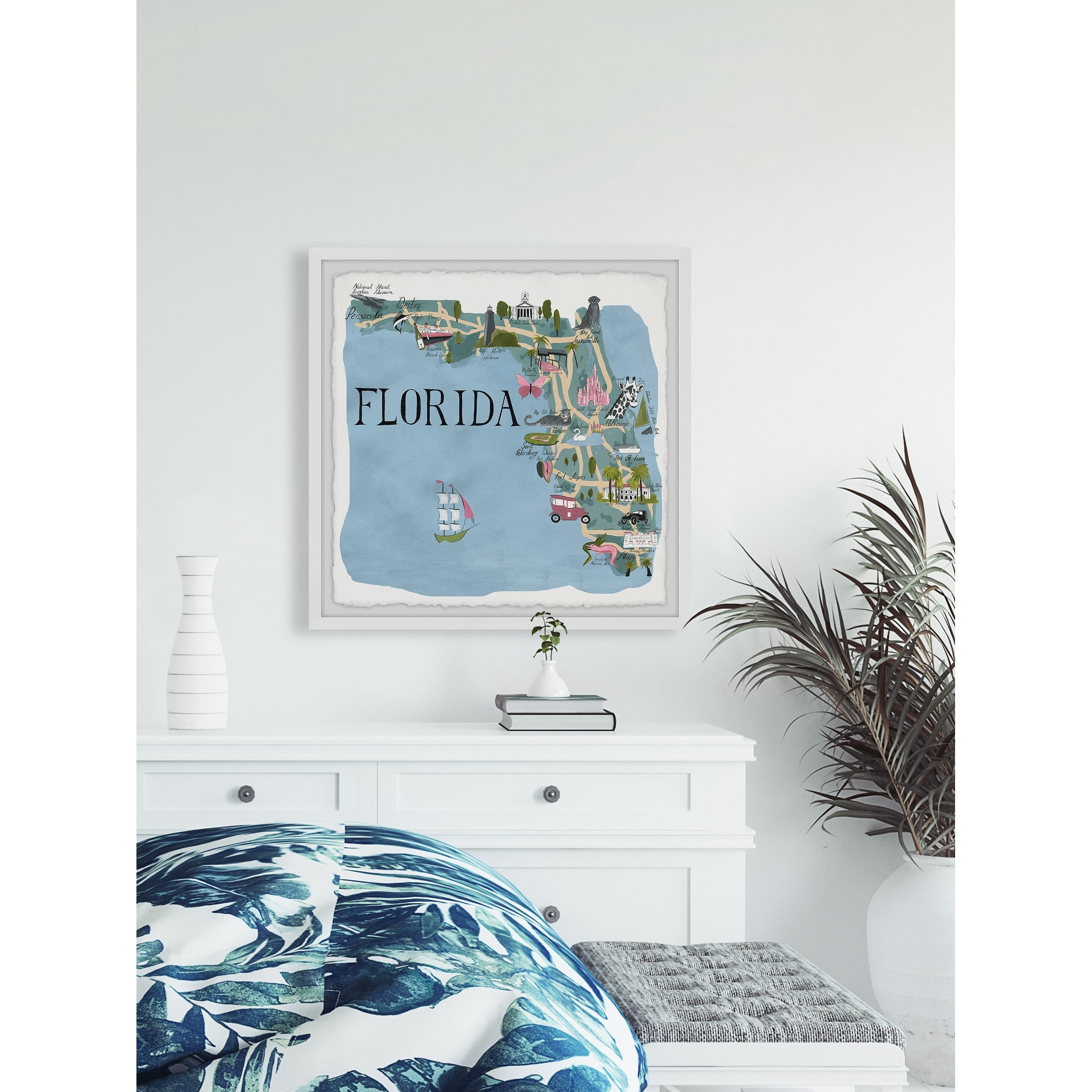 Marmont Hill Illustrated Map of Florida Framed Wall Art