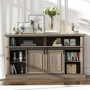 Relefree 58 in Wood TV Stand with Sliding Barn Door, Farmhouse Entertainment Center for 65 in TV for Living Room, Gray