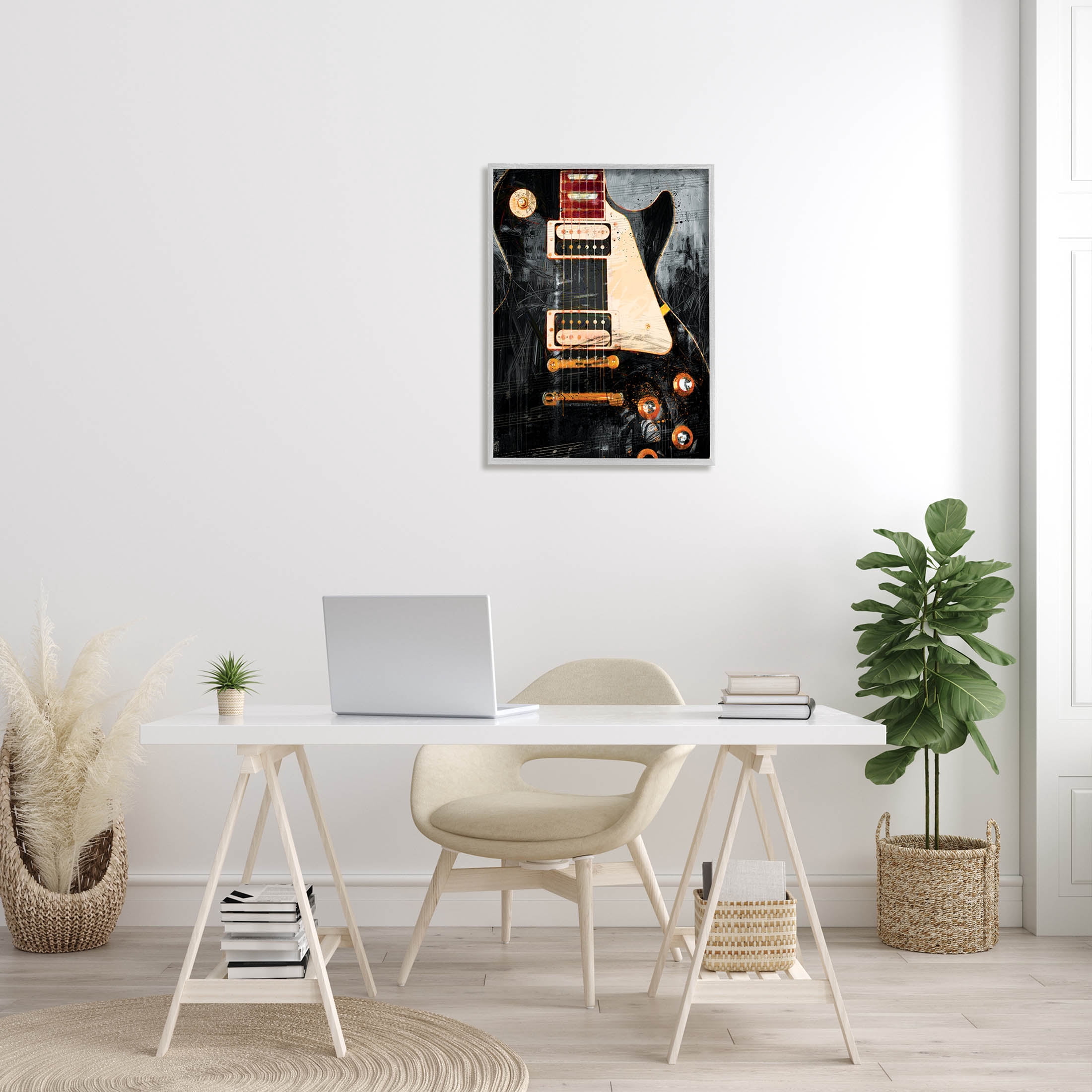 Vintage Electric Guitar Music Notes Vintage Graphic Art Gray Framed Art Print Wall Art