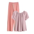 thumbnail image 3 of TaTaai Womens Two Piece Set Off Shoulder Short Sleeve Puff Sleeve Top with Drawstring Waist Straight Leg Pants Solid Soft Breathable Casual Outfit Gift, 3 of 9