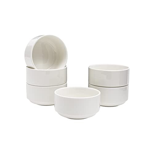 Vikko Modern Soup Bowls, Set of 6 White Porcelain Bowls, Stackable 9.5 oz Elegant Restaurant Style Soup Bowl Set, Microwave and Dishwasher Safe