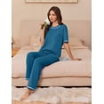 thumbnail image 5 of EKOUAER Cotton Pajamas Sets for Women Soft Contrast Piping Lounge Set 2 Piece Short Sleeve Pj Set with Pockets, 5 of 6