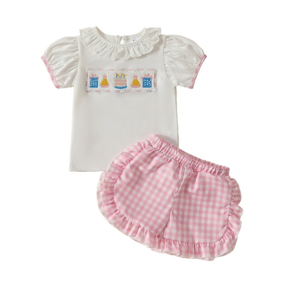 THDHVS Girls Summer Outfits,Casual Short Sets for Kids,Fashion Girls' Casual Short Sleeve Round Neck Collar Botton Solid Short Pants Sets