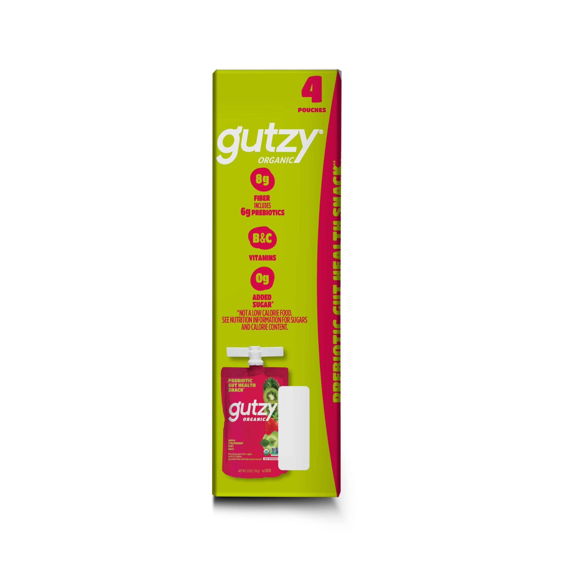 Gutzy Organic Strawberry Kiwi Kale Fruit and Veggie Pouch Snack – 4 Pack, Smooth & Family-Friendly
