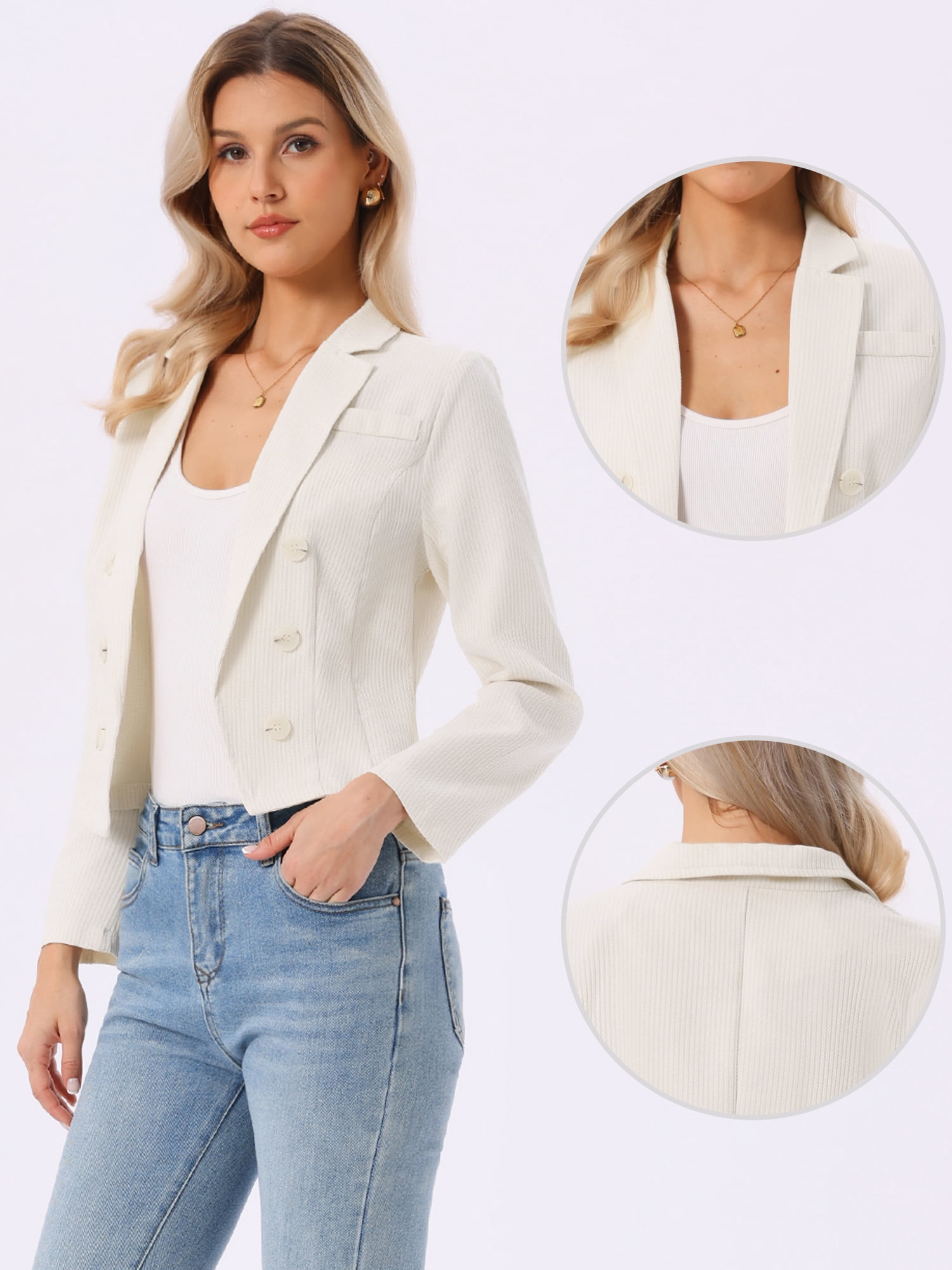 DARING DIVA Women's Dressy Notch Lapel Open Front Striped Suit Blazer L Light Beige