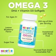 KidStar Nutrients Omega 3 DHA + Vitamin D3, Lemon-Blueberry Flavor, 120 Chewable Softgels