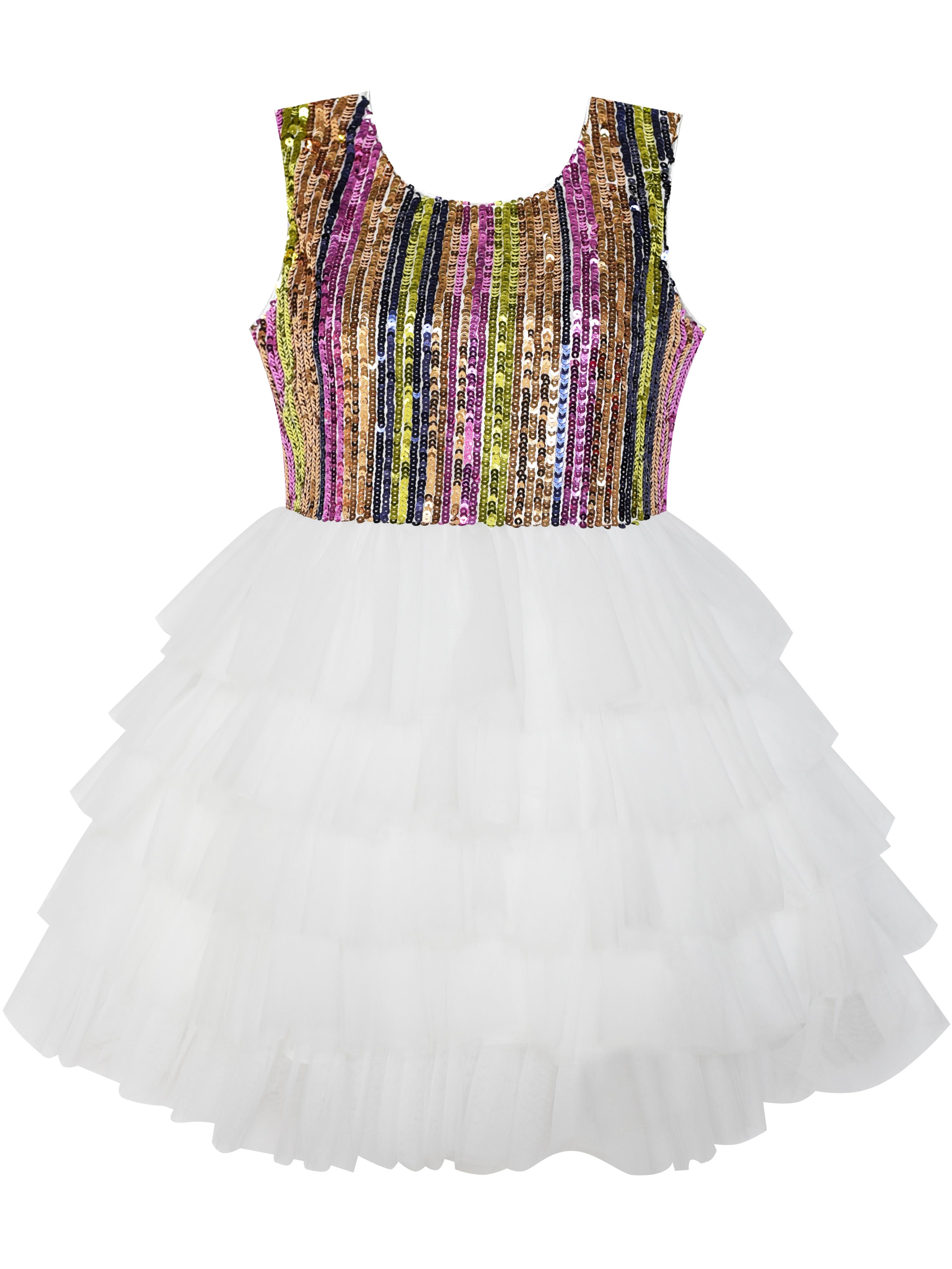 Sunny Fashion Girls Dress Colorful Glitter Sequin Ruffle Dress Princess Pageant 3 Walmart