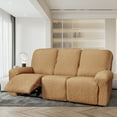 thumbnail image 2 of Stretch Seersucker Recliner Sofa Cover 8-Pieces Country style Reclining Couch Slipcover Simple Home Furniture Protector, 3 Seater/Almond, 2 of 7