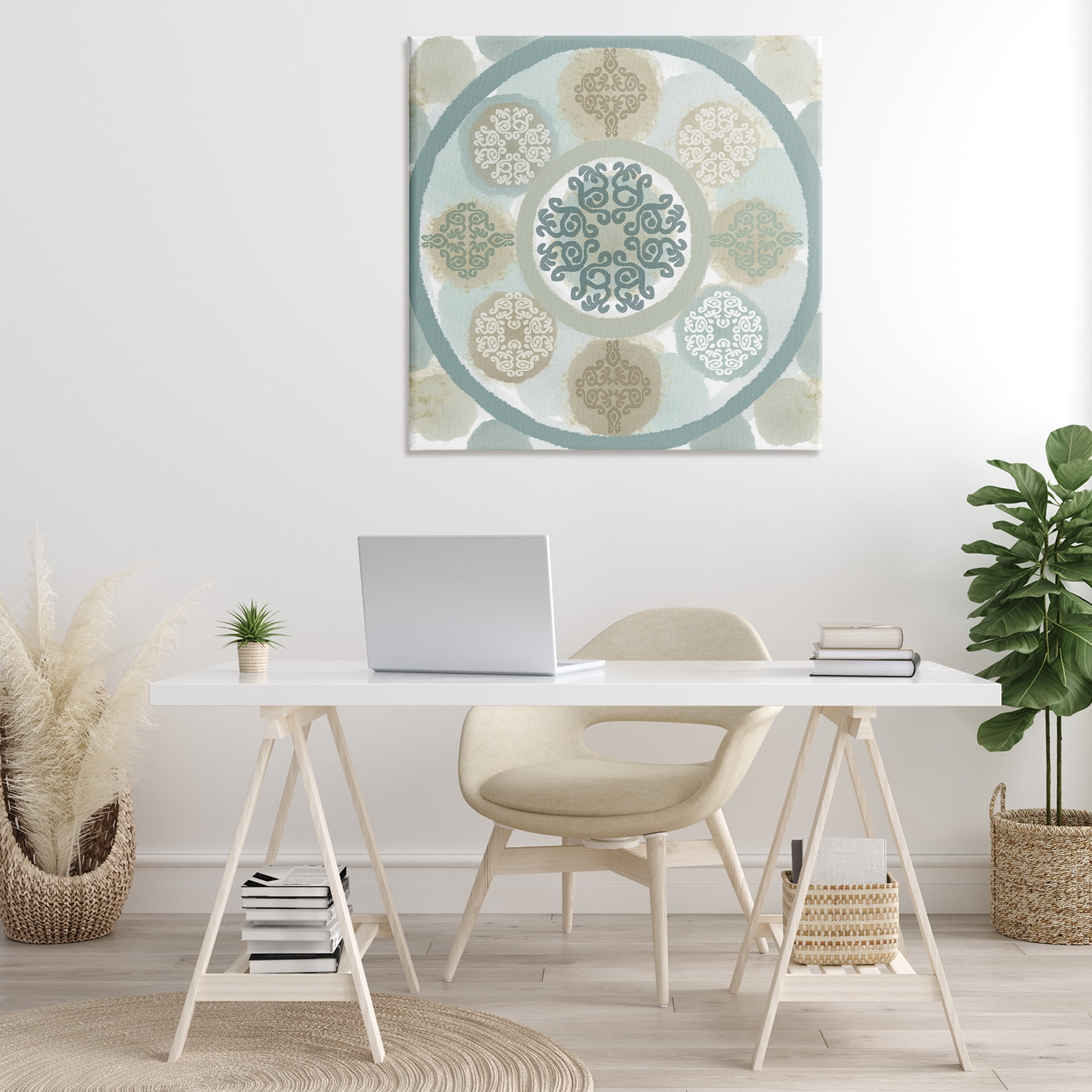 Stupell Industries Mint Mandala Fractals Abstract Painting Gallery Wrapped Canvas Art Print Wall Art, 36 x 36