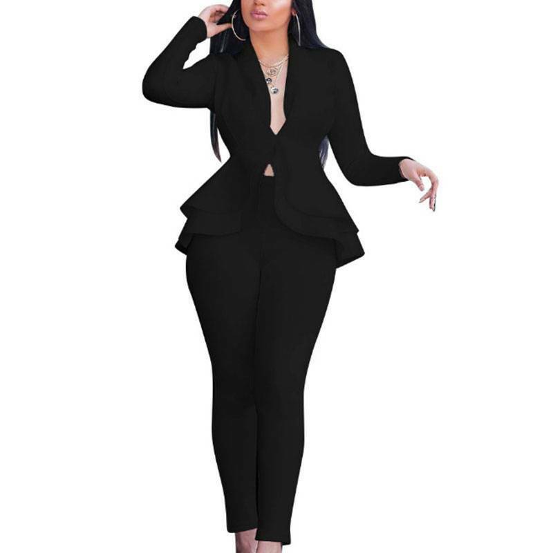 L Black Womens Ruffle Suit Blazer Coat 