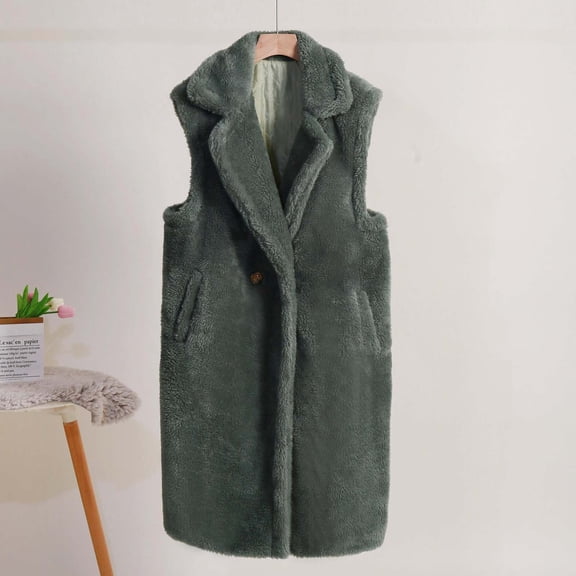 AOOCHASLIY Black and Friday Women Coat Christmas Gift Women's Fashionable Solid Color Medium Length Sleeveless Jacket Coat