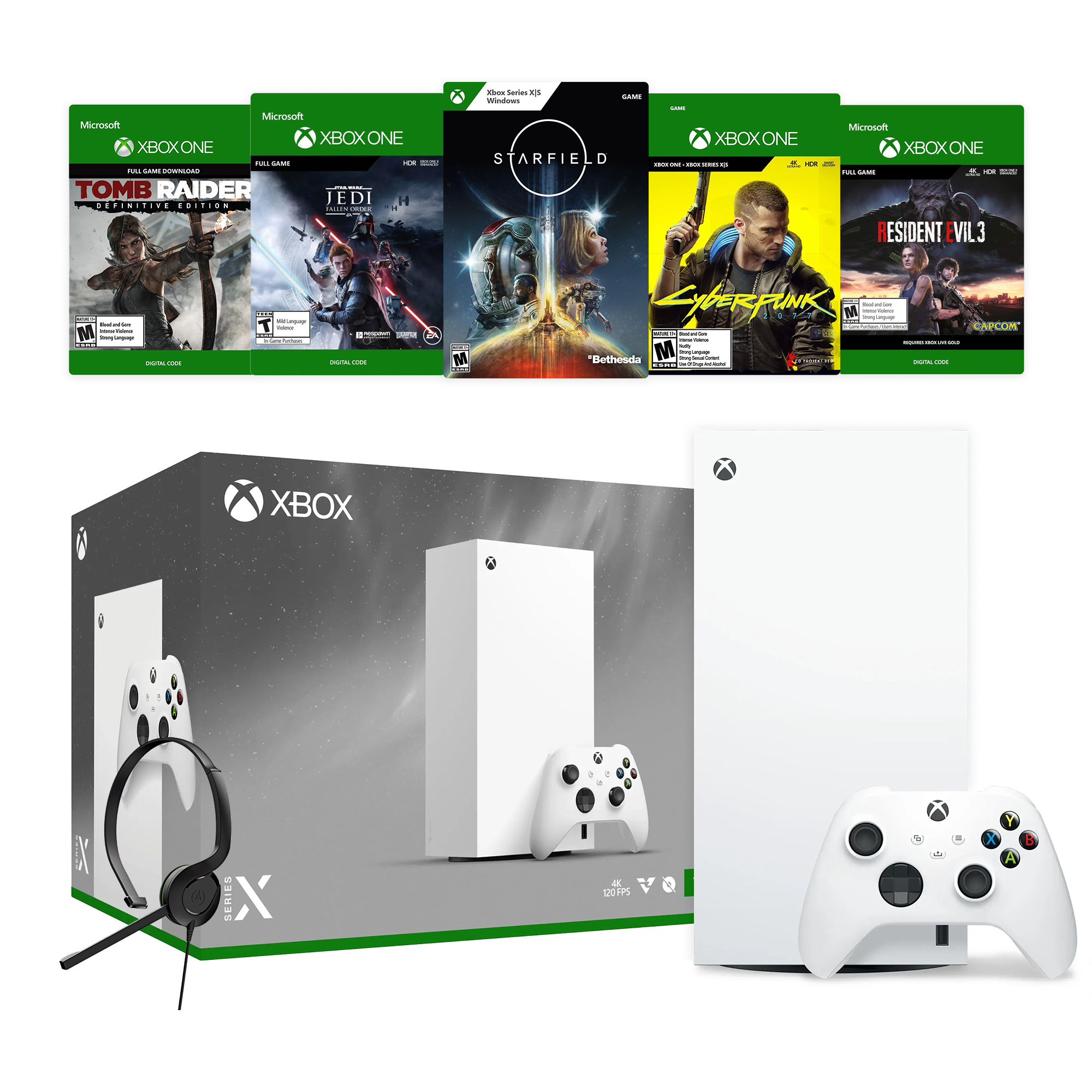 Microsoft Xbox Series X 1TB All-Digital Robot White Console Holiday Bundle - 5 Games Full Game (Digital) and Mytrix Chat Headset