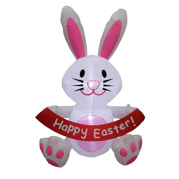 5' Air Blown Inflatable Easter Bunny w/ Happy Easter Banner Yard Decoration GTF00016-5