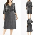 thumbnail image 2 of Robes de Cocktail Grande Taille for Women 3/4 Manches V Cou Paillettes Robe Formelle en Vrac Élégante Soirée Partie Robe Midi, 2 of 6