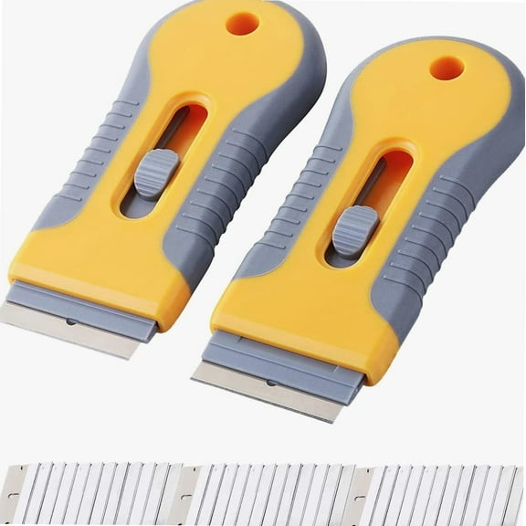 2 Packs Razor Blade Scraper, Ceramic Scraper Car Sticker Remover Glass Stove Top Razor Scraper Label, Glue, Paint, Adhesive Remover Tool   30pcs Stainless Steel Razor Blades