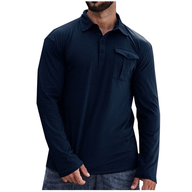 pstuiky Camisas casuales de manga larga para hombre, Camisa de manga larga de color liso con bolsillo y cuello para hombre top de hombre xl
