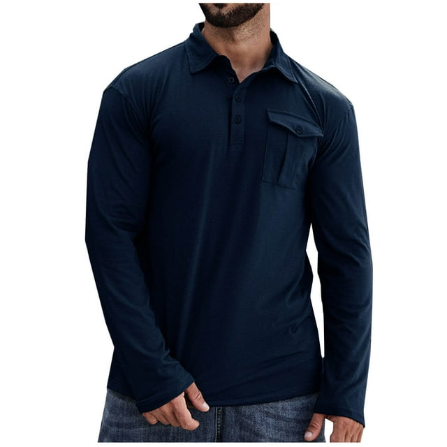 pstuiky Camisas casuales de manga larga para hombre, Camisa de manga larga de color liso con bolsillo y cuello para hombre top de hombre xl