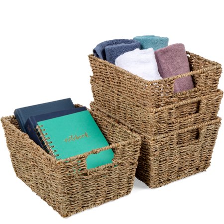 Best Choice Products Set of 4 Multipurpose Stackable Seagrass Storage Laundry Organizer Tote