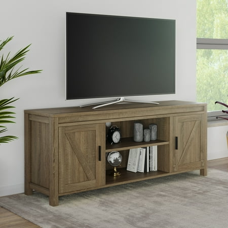 Lavish Home 65-inch TV Stand with 2-Door Entertainment Center  Adjustable Media Console Shelves  and Cable Management  Gray Woodgrain