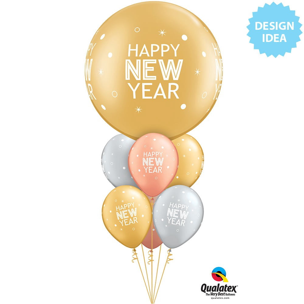 11 inch Qualatex New Year Sparkles & Dots Latex Balloons (50 Pack) - Party Supplies Decorations