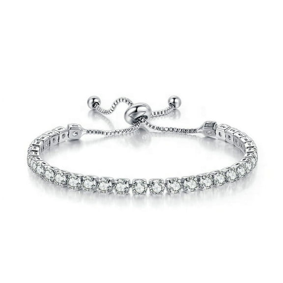 Paris Jewelry  Jewelry 18k White Gold 6 Cttw Created White Sapphire Round Adjustable Tennis Bracelet for Women plated