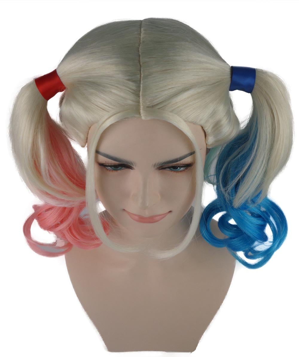 HPO Adult Women’s Multicolor Game Cosplay Wig – Blue, Pink & White Pigtails, Capless Design