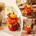 thumbnail image 5 of 3-Tier Stacked Artificial Pumpkin Decor White Orange Red Harvest Tabletop Centerpiece with Maple Leaves Berries Thanksgiving, 5 of 6