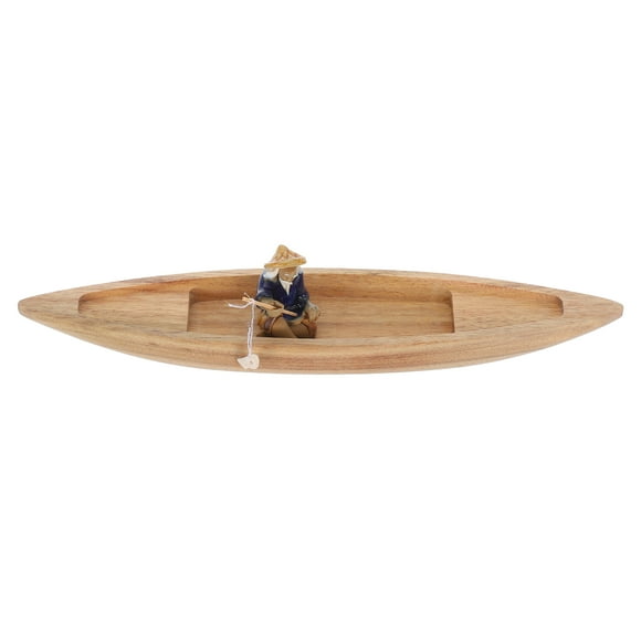 Minkissy Nautical Fishing Boat Canoe Model Handcrafted Wooden Decor for Home Office Table Khaki 3.5x2.5 Inches