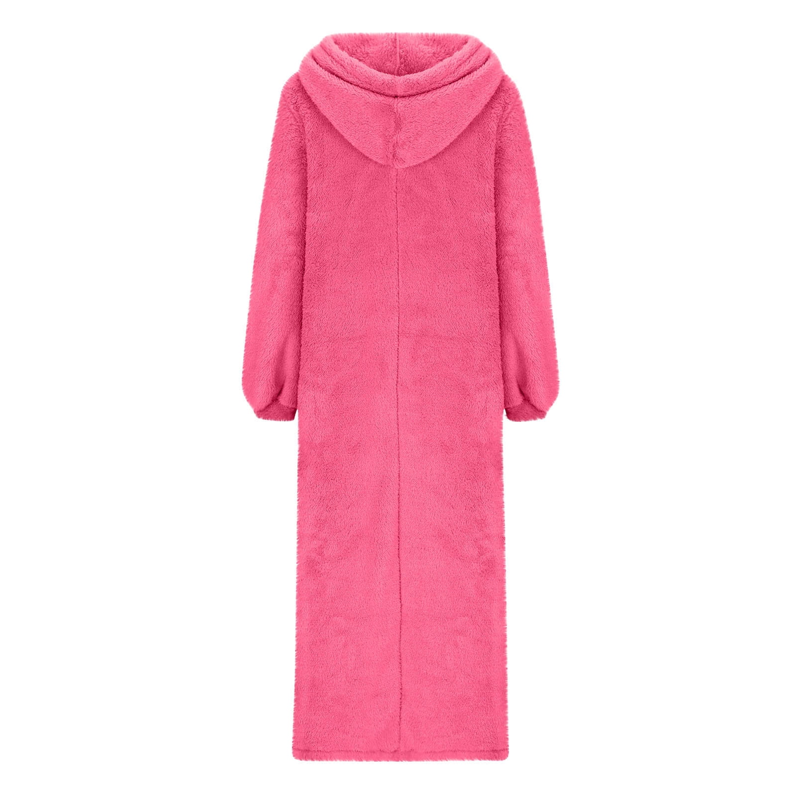 Yuaqua Women's Fluffy Nightgowns Long Sleeve Fuzzy Fleece Hooded Midi Dresses Fall Winter Loungewear Dress with Pockets(Hot Pink,Large)