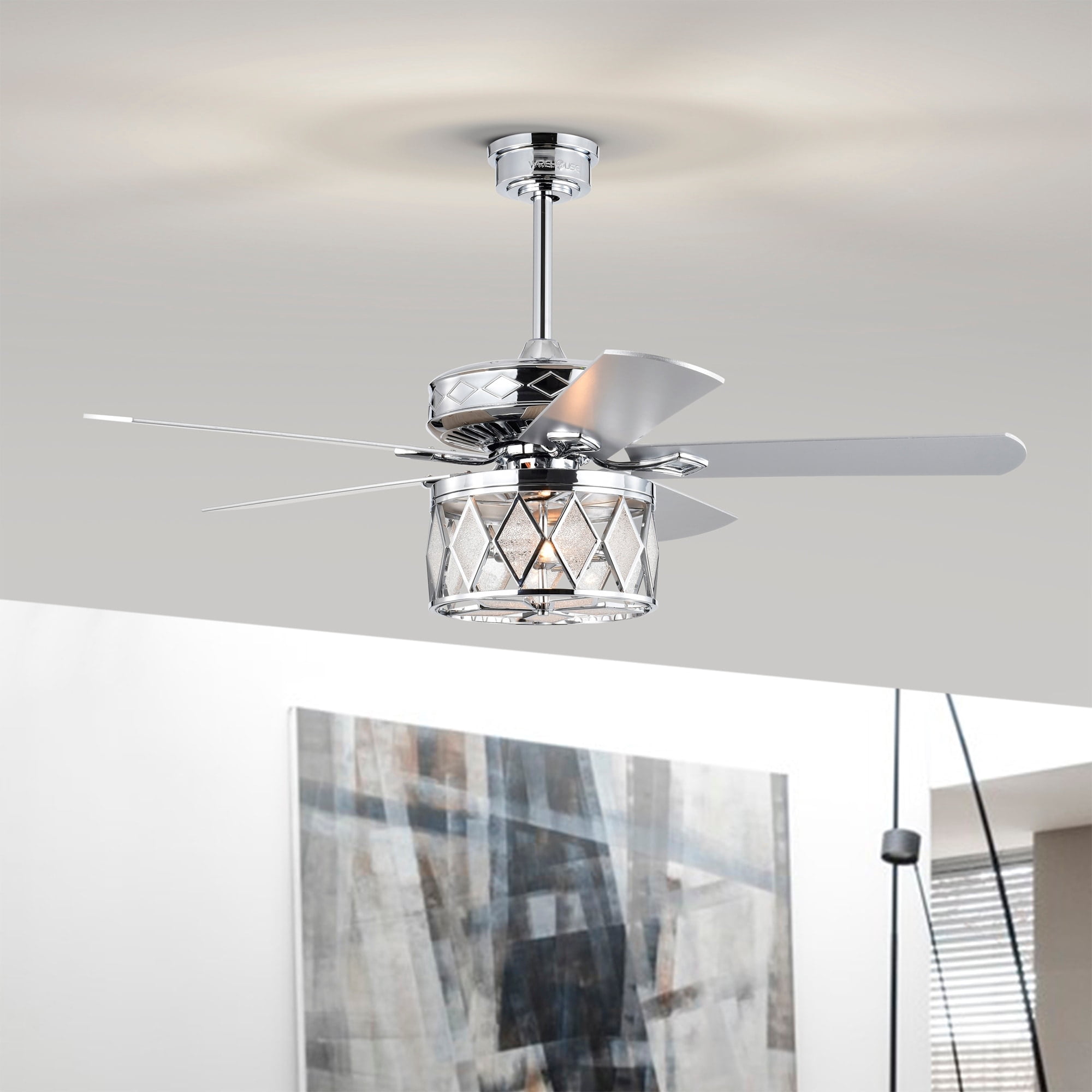 Cadella 52 in. 2-Light Indoor Chrome Finish Ceiling Fan with Light Kit and Remote