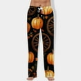 thumbnail image 2 of WTOBBY Men's Halloween Print Drawstring Casual Pajama Pants for Lounge Wear, Comfortable Sleepwear with Elastic Waist, Spooky Design Ideal for Home and Relaxation,Saffron 2XL, 2 of 7
